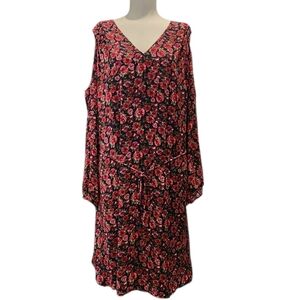 Lauren Ralph Lauren Red Green and Navy Floral Dress with Cold Shoulder Sleeves